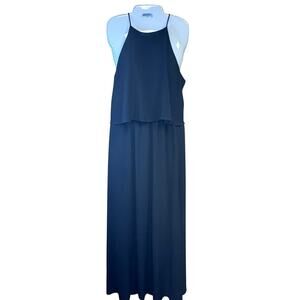 Cookies Hawaii Black Chiffon Tiered A-Line Halter Long Dress Back Keyhole Sz L